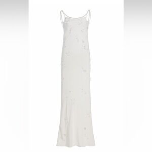 Embellished White Slip Dress with draped pearl back